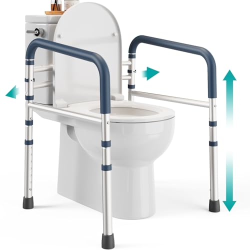 PELEGON Toilet Safety Rails 350 lb Adjustable Toilet Safety Frame Rails Toilet Safety Rail for Elderly Adults Toilet Handles for Seniors Toilet Bars for Elderly Handicap